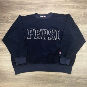 Vintage Pepsi Cola Sweatshirt Mens Large Blue Fleece Spellout Crewneck 90s Soda